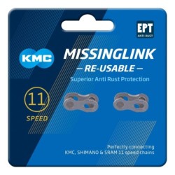 KMC Missing Link 11 speed. Samleled (sølv) med EPT (anti rust). Til Shimano, Campagnolo og Sram Re-usable.