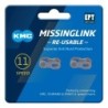 KMC Missing Link 11 speed. Samleled (sølv) med EPT (anti rust). Til Shimano, Campagnolo og Sram Re-usable.