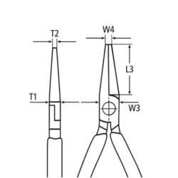 KNIPEX 160 mm fladrundtang med skær (radiotang). Flad-runde, lange og spidse kæber. Med skær til blød, mellemhård og hård tråd.