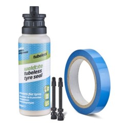 Tubeless Conversion System - Road Weldtite 2x55 mm prestaventil,10 m. x 19 mm. tubeless tape og 240 ml. tubeless tire sealant