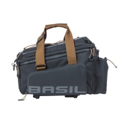 Basil MILES XL Pro trunkbag (grå) m. brun rem. Trunkbag med , 9-36 L, Vandtæt (IPX3). Kan mont. med MIK, AVS eller Racktime adap