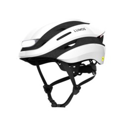 Lumos Ultra hjelm med MIPS (Jet White). Str. M/L (54-61cm). Cykelhjelm med integrerede lygter, blinklys og bremselys.