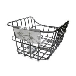 Basil Cento Alu cykelkurv bag – sort aluminiums kurv med skrånende sider og fast montering