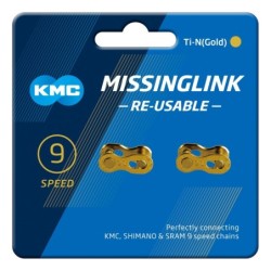 KMC Missing Link 9 speed. Samleled (guld) til X9L og X9SL. 2 stk. Re-usable