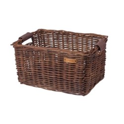 Basil Dorset cykelkurv L i naturbrun rattan – stor frontkurv med læderhåndtag