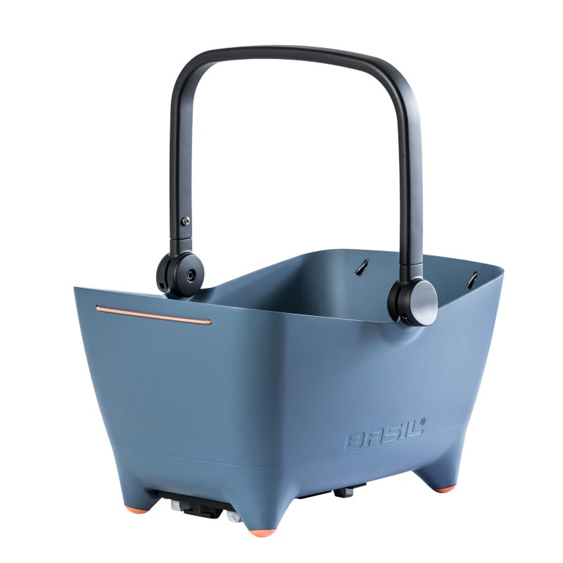 Basil Buddy hundekurv denimblå – cykelkurv bag med MIK beslag, sele og pude, 32L