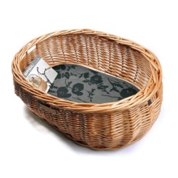 Basil Pluto cykelkurv til hund – XL fletkurv med beslag og pude, frontmontering