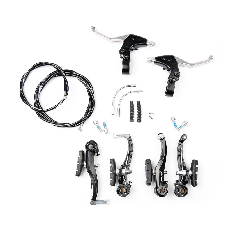 BikePartner bremsesæt med greb og kabler - matsort komplet sæt til for- og baghjul