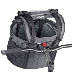 Klickfix Doggy hundetaske til cykel set forfra monteret på styr