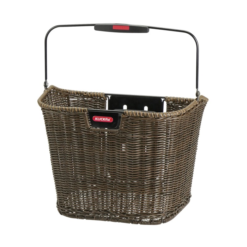 Klickfix STRUCTURA frontkurv i rattan look (brun). Mål (HxLxB: 27x25x34 cm, vol: 16 L. vægt: 1400 g.  Max. bæreevne: 5 kg