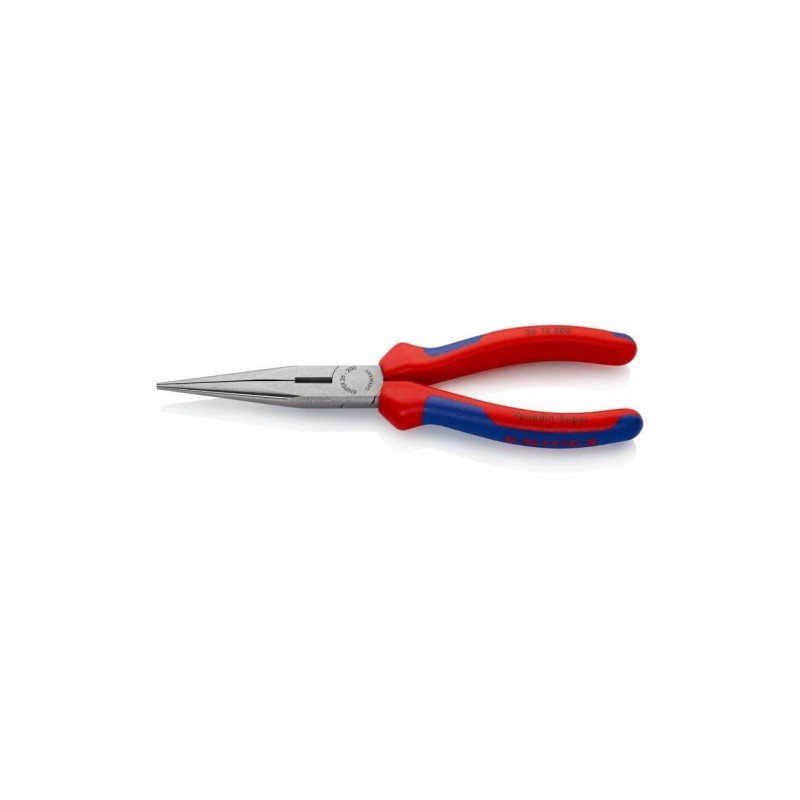 KNIPEX 200 mm fladrundtang med skær (radiotang). Flad-runde, lange og spidse kæber. Med skær til blød, mellemhård og hård tråd.