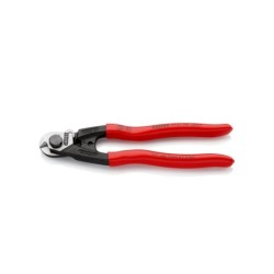 KNIPEX 190 mm kabelklipper/stålwiresaks. Med to presseprofiler for endehylstre på kabel og wire. Skruet led for præcis knivførin