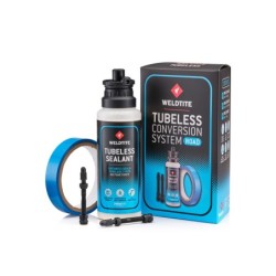 Tubeless Conversion System - Road Weldtite 2x55 mm prestaventil,10 m. x 19 mm. tubeless tape og 240 ml. tubeless tire sealant