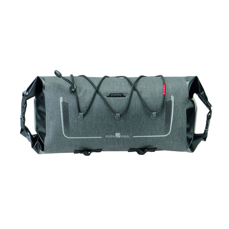 Klickfix Bikepack Waterproof styrtaske (grå). Maks. vol 17 l (kan reduceres efter behov),  18x18x36 cm, vægt: 670 gr. max bæreev