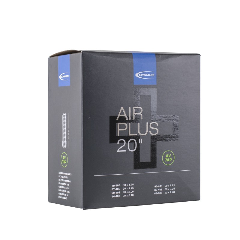 Schwalbe Air Plus slange 20x1,50–2,50 AV7AP med autoventil – ideel til elcykel og ladcykel
