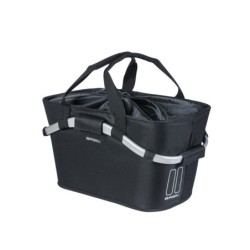 Basil Carry All kurv (sort) med MIK 2.0 Cykelkurv til bagagebærer (MIK). Bæreevne 10 kg, dim. 50 x 28 x 26 cm, vol. 22 L.