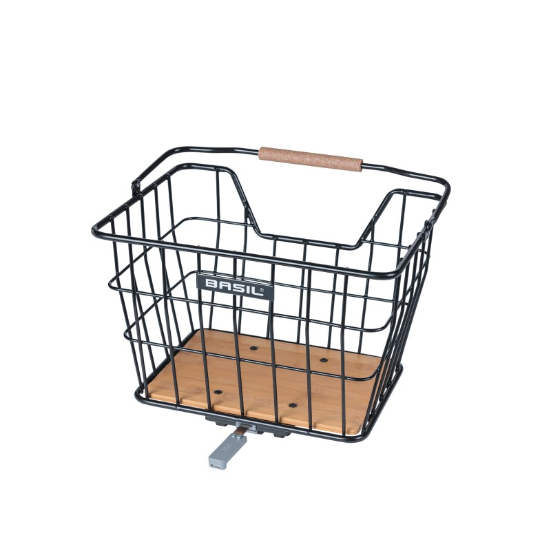 Kurv BASIL NORDLAND MIK 2.0 Sort front eller bag 40x32x30cm 23L bambusbund 33x23,5x19,5cm Inkl.MIK 2.0 adaper plade