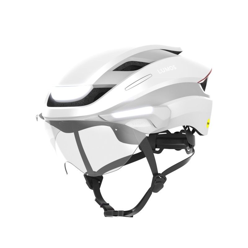 Lumos Ultra E-bike hjelm med MIPS (lunar white). Str. M/L (54-61cm). Cykelhjelm med integrerede lygter, blinklys og bremselys.