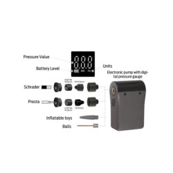 Elektrisk minipumpe fra Bikepartner Li-ion batteri USB-C opladelig sort 0-120psi, Bar/Psi. Batteri 500 mAh x2 83x33x52mm