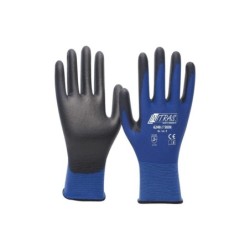 Ultra Let Montagehandske med polyurethan beklædt håndflade og elastisk nylonmanchet. Str 10/XL  Farve: Blå/Sort - Certificering: