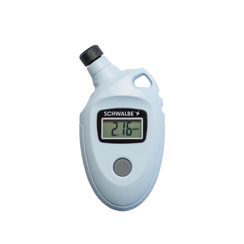 Trykmåler Schwalbe AIRMAX PRO lyseblå max 10bar 145psi passer til SCV/FV/DV/AV adapter til Clik Valve SCV