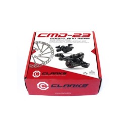 CLARKS skivebremsesæt (mekanisk). Komplet sæt med 2 x bremsekaliber,  2 x 160 mm bremseskiver,  2 x adapter til IS til postmount