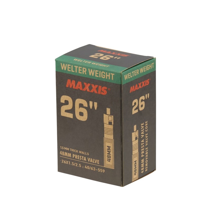 Slange Maxxis Cargo - 26X1,5/2,5 - FV48 mm. Tykkelse: 1,5 mm. vægt: 295 g. Specialudviklet til cargocykler.