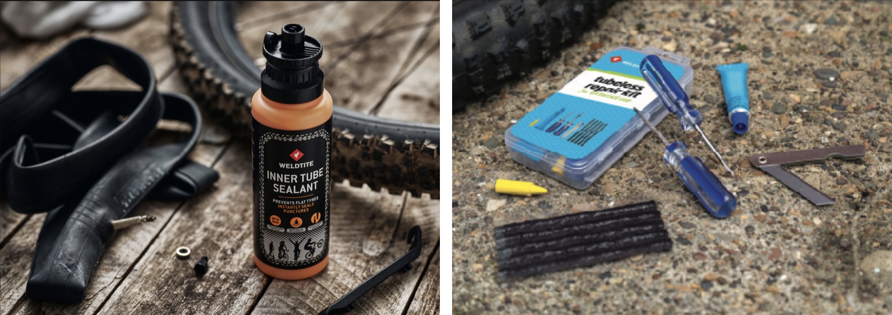 Weldtite inner tube sealant og tubeless repair kit til punkteringsbeskyttelse og reparation af cykeldæk